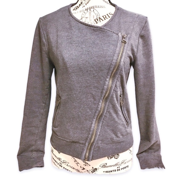 Banana Republic Zip Up Sweatshirt Moto Jacket in Charcoal Grey Size XS - Picture 2 of 16